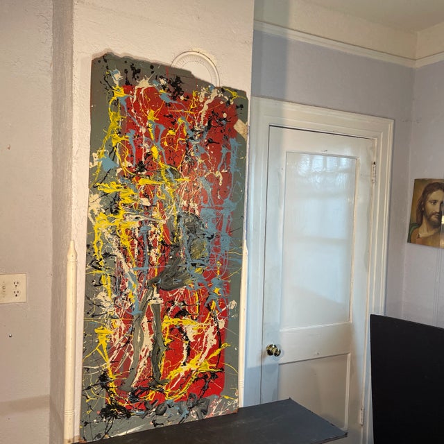 Late 20th Century After Jackson Pollack by Purvis Young, Large Mid Century Modern, Signed, 53x25x.38 In. For Sale - Image 5 of 6