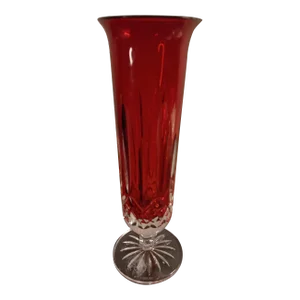 1980s Waterford Crystal Lismore Pattern Pedestal Red Bud Vase