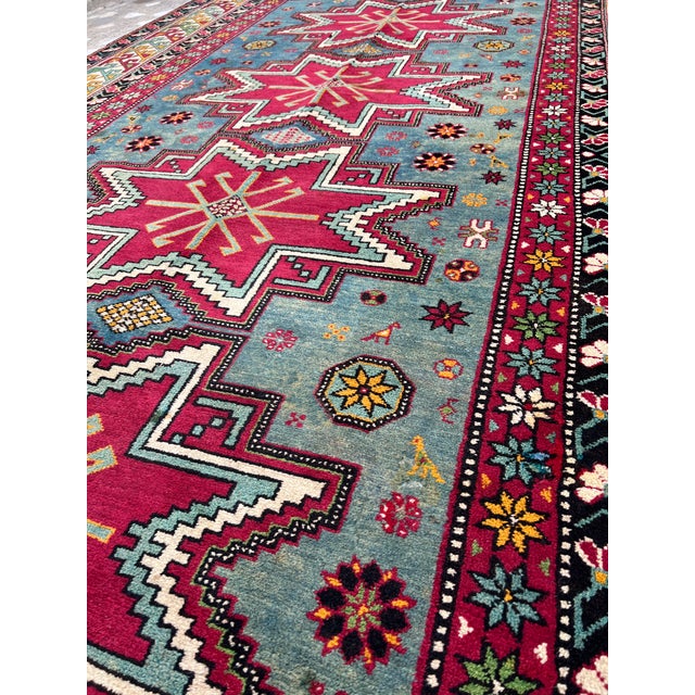 Teal Caucasian Shirvan Lesghi Star Hand-Knotted Wool Rug - 5'3" X 9'6" For Sale - Image 9 of 10