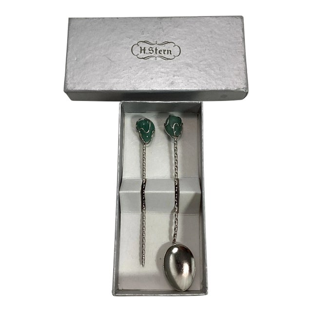 Vintage H. Stern Silver With Semi-Precious Stone Spoon & Olive Pick Bar Set- 2 Pieces For Sale