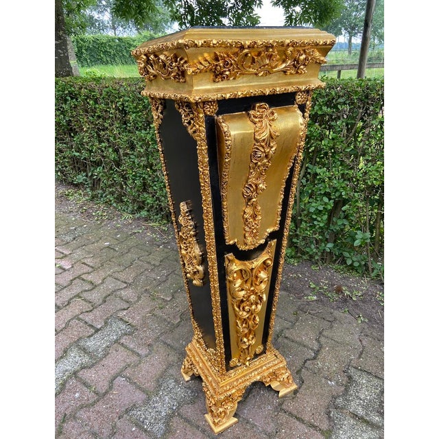 1980 French Louis XVI Gold Black Beech Marble Pedestals Pair For Sale - Image 15 of 16