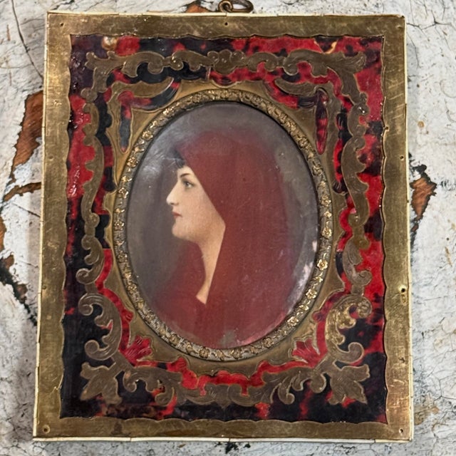 Miniature Portrait of Saint Fabiola in Brass and Boulle Frame Oil on porcelain, 19th century Dimensions: 5.58” H × 4.75” W...