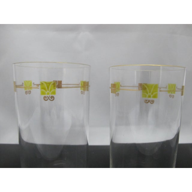 Mid-Century Modern Mid 20th Century MCM Mid Century Modern Gold & Green Enamel Crystal Water Tumbler Glass Pair For Sale - Image 3 of 6