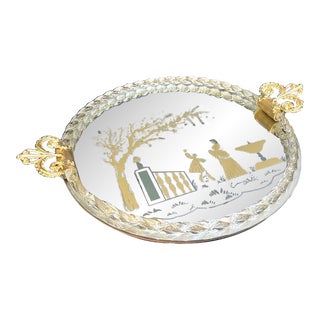1940s Ercole Barovier Etched Mirror Tray, Attributed to Murano For Sale