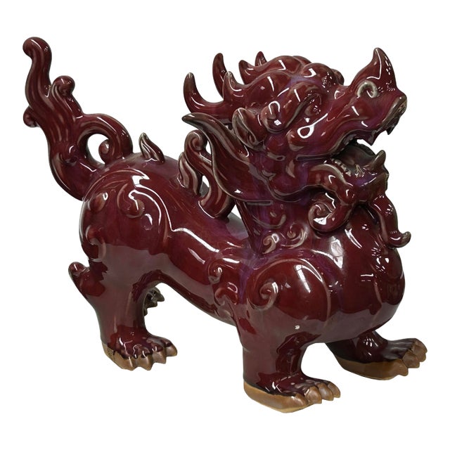 Chinese Artistic Purple Red Oxblood Color Glaze Ceramic Fengshui Pixiu Figure For Sale