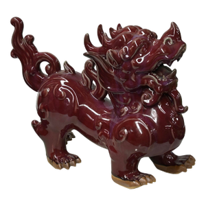 Chinese Artistic Purple Red Oxblood Color Glaze Ceramic Fengshui Pixiu Figure