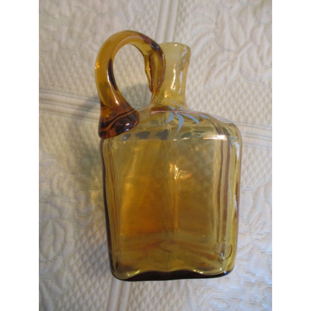 Art Nouveau Antique Bohemian Enameled Flower Amber Glass Cordial / Liqueur Decanter With Glasses- 7 Pieces For Sale - Image 3 of 9