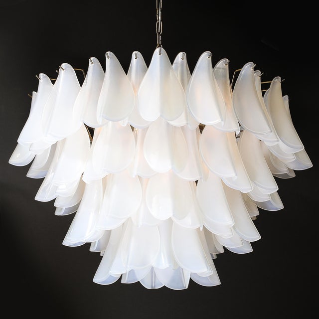 Modernist Feather Chandelier in Murano Opalescent Glass and Oil Rubbed Bronze For Sale - Image 4 of 12