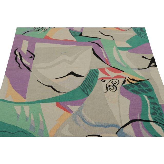 Handwoven in wool and originating from France circa 1950, this 4×6 vintage tapestry is a collectible from Aubusson, by a...