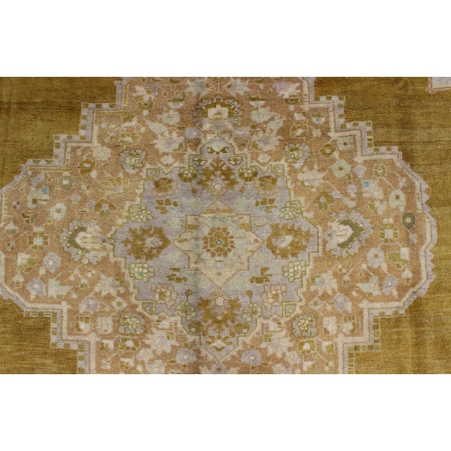 Mid 20th Century Mid 20th Century Vintage Turkish Oushak Rug in Saturated Gold and Warm Neutral Colors For Sale - Image 5 of 9