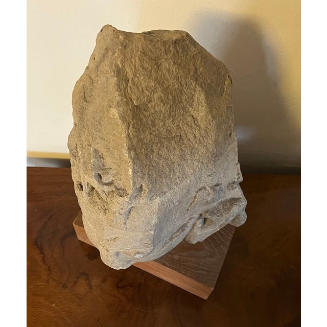 Antique 10th / 11th Century Buff Sandstone Carving - Head or Bust of a Deity - Buddha or a Bodhisattva For Sale - Image 15 of 15