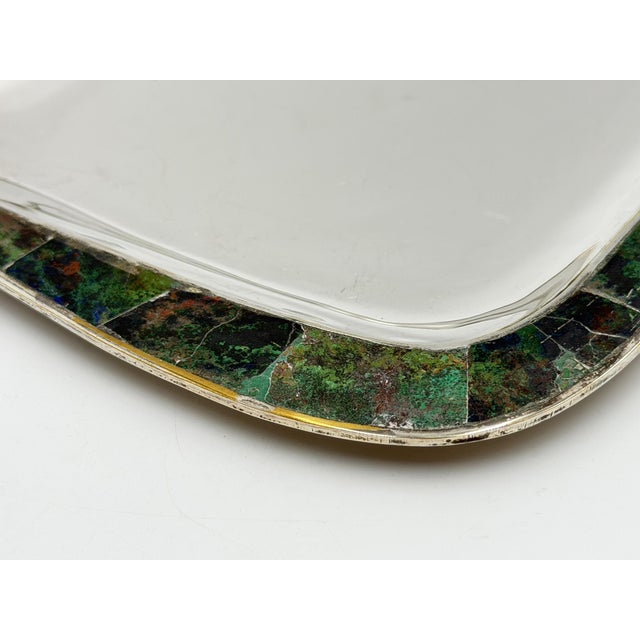 Mid 20th Century Los Castillo Taxco Azurite & Lapis Inlaid Silver Plated Tray, Mexican Modernist For Sale - Image 11 of 18