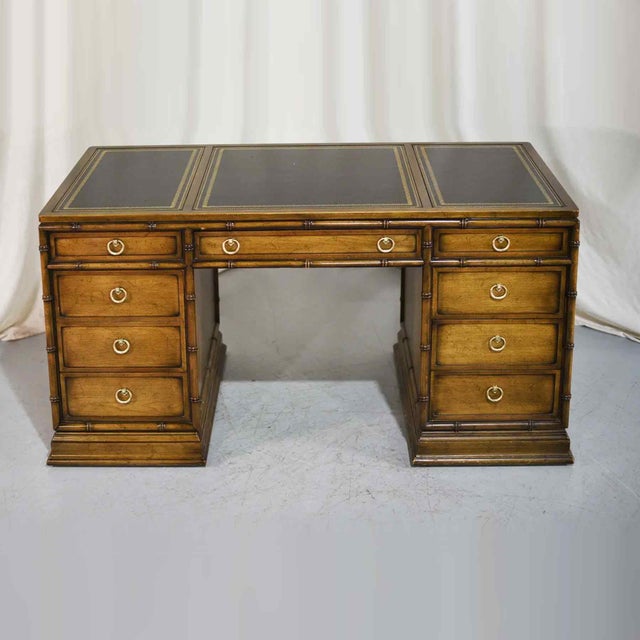 Hollywood Regency Mid Century Hollywood Regency Faux Bamboo Partner Desk by Sligh Furniture For Sale - Image 3 of 12