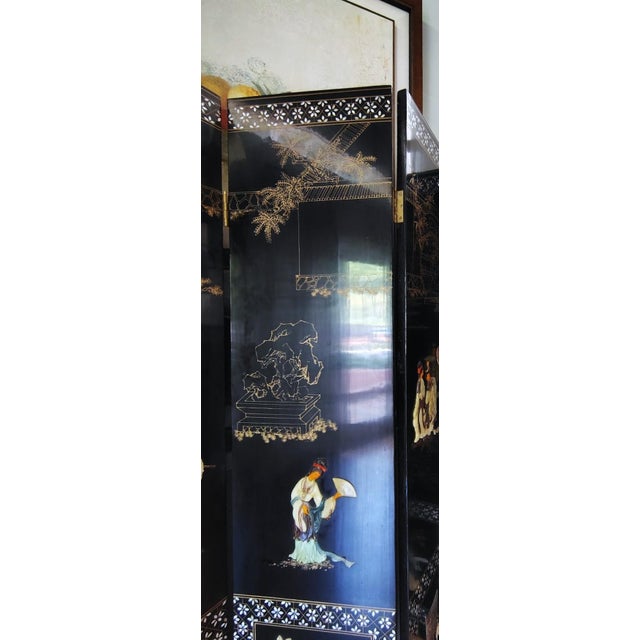Mid 20th Century Chinese Export Six Panel Carved Soapstone Coromandel Screen For Sale - Image 16 of 18