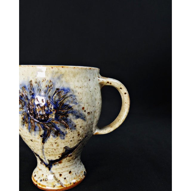 Rustic Pyrite Stoneware Pitcher with Thistle Decoration by Suzanne Dauliach, 1970s For Sale - Image 3 of 11