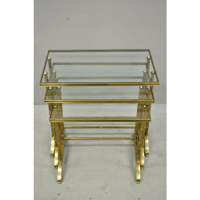 Brass Faux Bamboo Glass Top Nesting Side Tables Set of 3 Chairish
