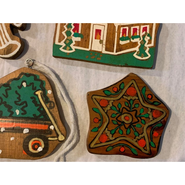 1980s Set of Eight 1980s Hand-Painted Wooden Christmas Tree Ornaments For Sale - Image 5 of 8
