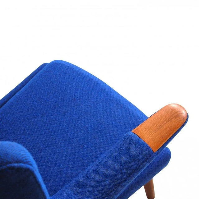 Blue Fabric and Teak Papa Bear Chair by Hans J. Wegner, 1970s For Sale - Image 3 of 9