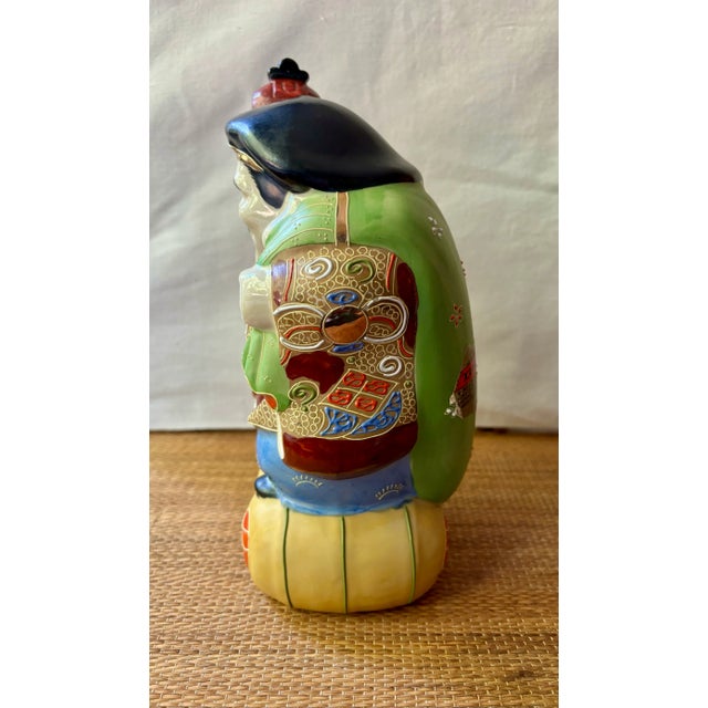Pair of Vintage Porcelain Kamotsuru Sake Bottles Depicting the Gods of Longevity and Wealth For Sale - Image 4 of 12