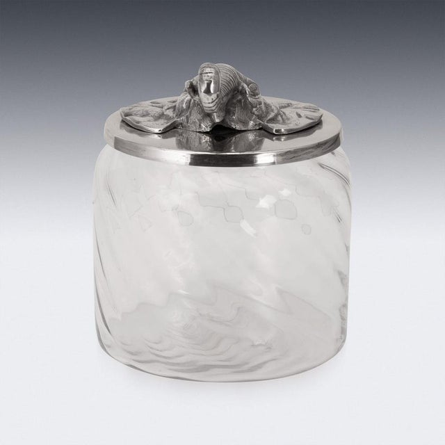 Glass Vintage Italian Silver-Plated Elephant Mounted Glass Jar, 1960s For Sale - Image 7 of 12