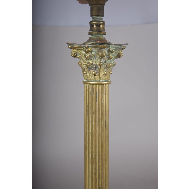 Louis XVI Neoclassical Gilded Brass Fluted Column Table Lamp with Laurel Wreath Relief, Europe, 1930s For Sale - Image 4 of 13