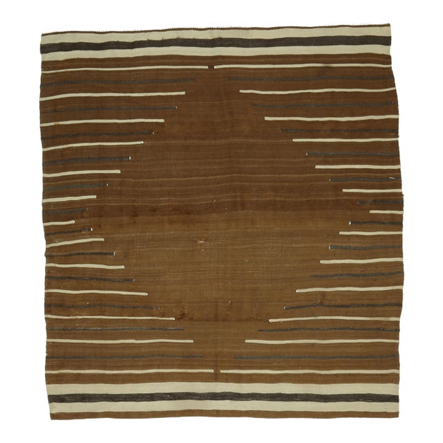 Vintage Turkish Hand-Knotted Wool Cotton Brown Small Area Rug For Sale