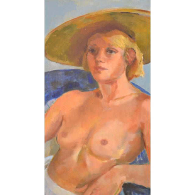 1980s The Blue Chair Figurative Painting, Oil on Canvas, Post-War, Unsigned by Patricia Gillfillan For Sale - Image 5 of 5