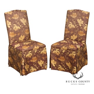 Pair of Upholstered Parsons Style Dining Chairs For Sale