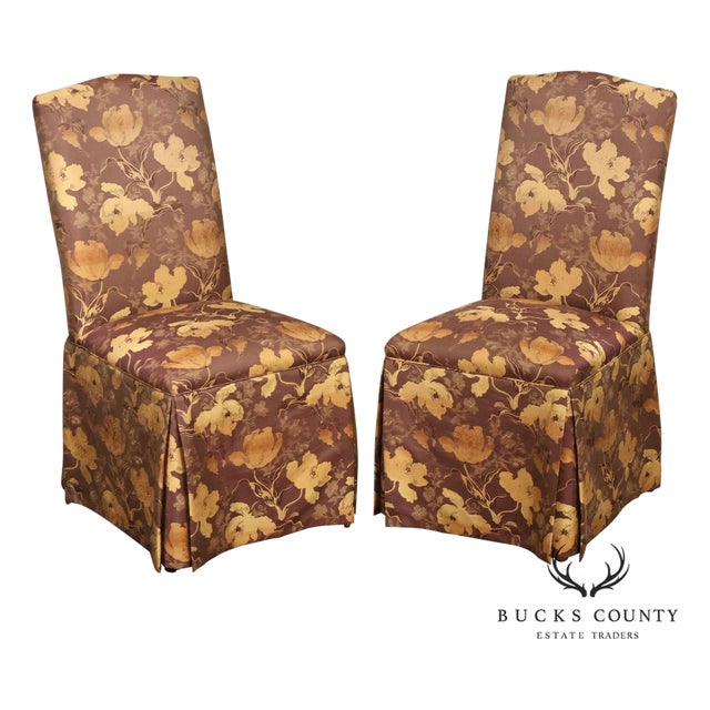 Pair of Upholstered Parsons Style Dining Chairs For Sale