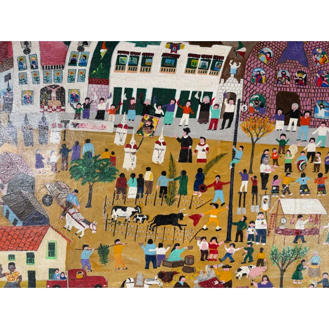 2009 Jadiro Colorful Folk Art Oil on Canvas Painting – Unframed For Sale - Image 9 of 12