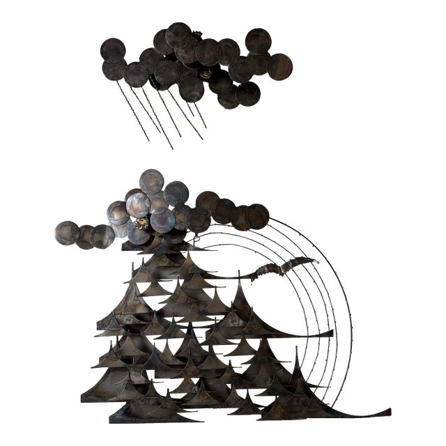 1976 J. Stillman Mid-Century Racing Sailboats Under Stormy Skies Metal Wall Sculpture For Sale