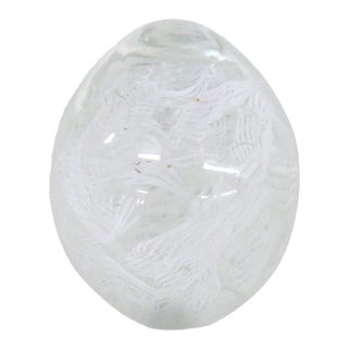 Murano Italy Art Glass Egg Paperweight White Latticino Filigrana Design 4845b For Sale