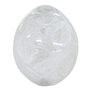 Murano Italy Art Glass Egg Paperweight White Latticino Filigrana Design 4845b