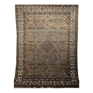 Vintage Persian Bakhtiari Rug, Hand-Knotted Wool, Allover Geometric Pattern, Camelhair & Ivory, 8x11 For Sale