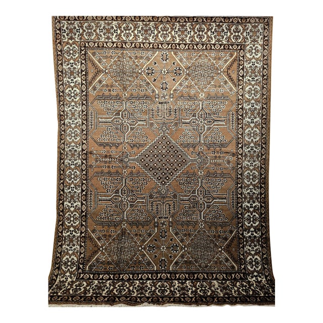 Vintage Persian Bakhtiari Rug, Hand-Knotted Wool, Allover Geometric Pattern, Camelhair & Ivory, 8x11 For Sale