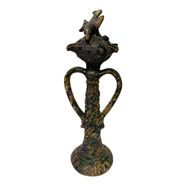 Antique French Saintonge Glazed Terracotta Bird Roof Finial Sculpture For Sale