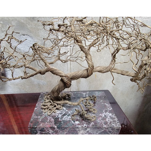 Wire Tree Sculpture on Marble Base, Artist Signed For Sale - Image 11 of 14