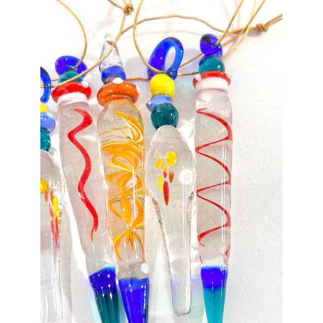 Red Vintage Handblown Art Glass Icicle Christmas Ornaments, Multicolor Set of 6 For Sale - Image 8 of 8