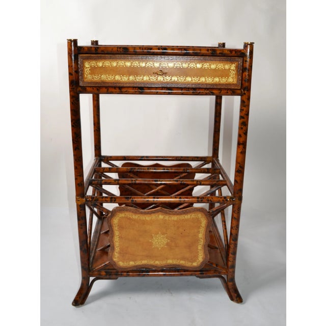 Mid-Century Modern 20th Century Maitland-Smith Faux Tortoise Bamboo Brass Pull Stand Magazine Racks For Sale - Image 3 of 13