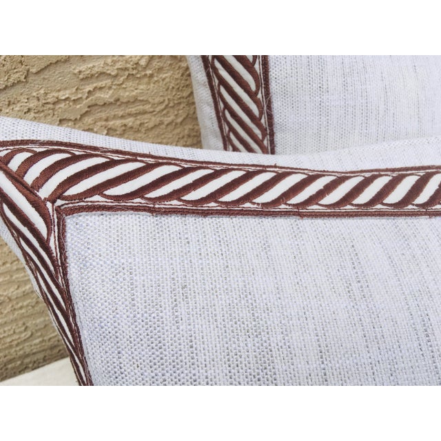 Textile Banded Belgian Linen Pillows - a Pair. For Sale - Image 7 of 9