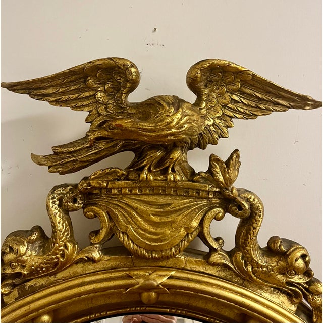 Antique Eagle Mirror Gold Gilt Wood Gesso Federal Regency. Crafted using techniques developed in the 1770’s, in unrestored...