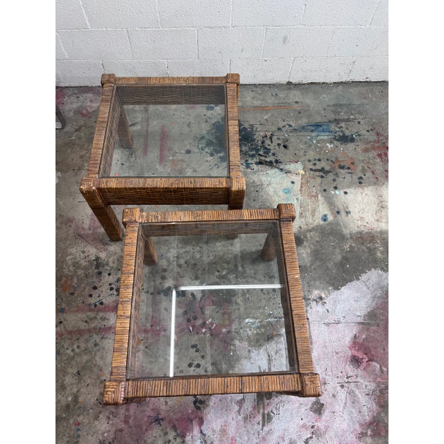 Vintage 1980s Modular Rattan Coffee Tables/Side Tables -A Pair For Sale - Image 4 of 9