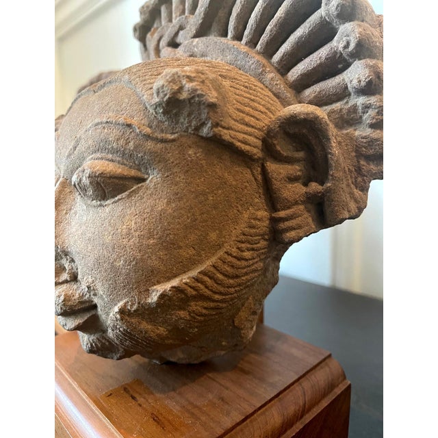 Collection of Three Indian Sandstone Carved Heads of Deities For Sale - Image 17 of 18