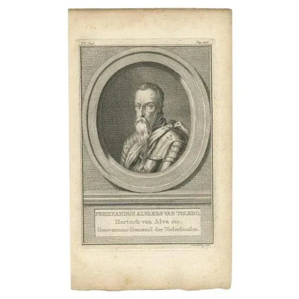 Antique portrait titled 'Ferdinandus Alvares van Toledo (\.)'. Old portrait of Fernando Alvarez de Toledo y Pimentel or...