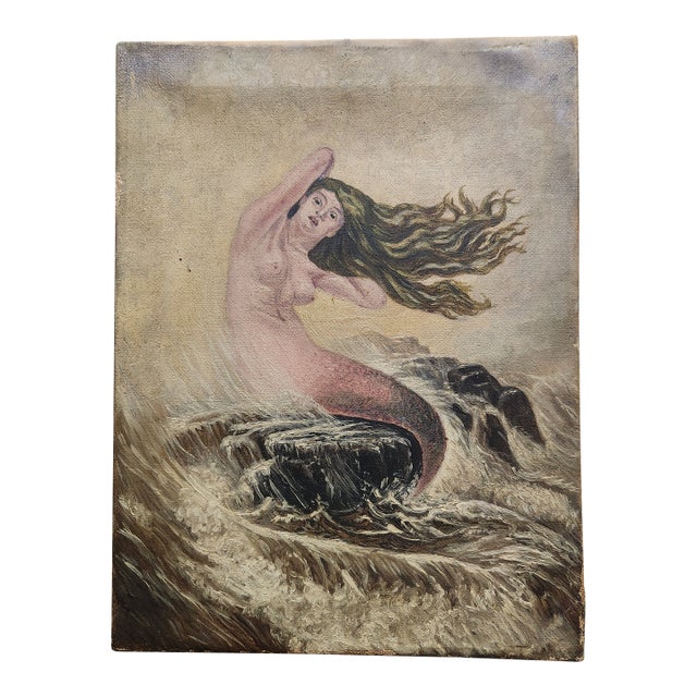Real Antique Mermaid Oil Painting For Sale