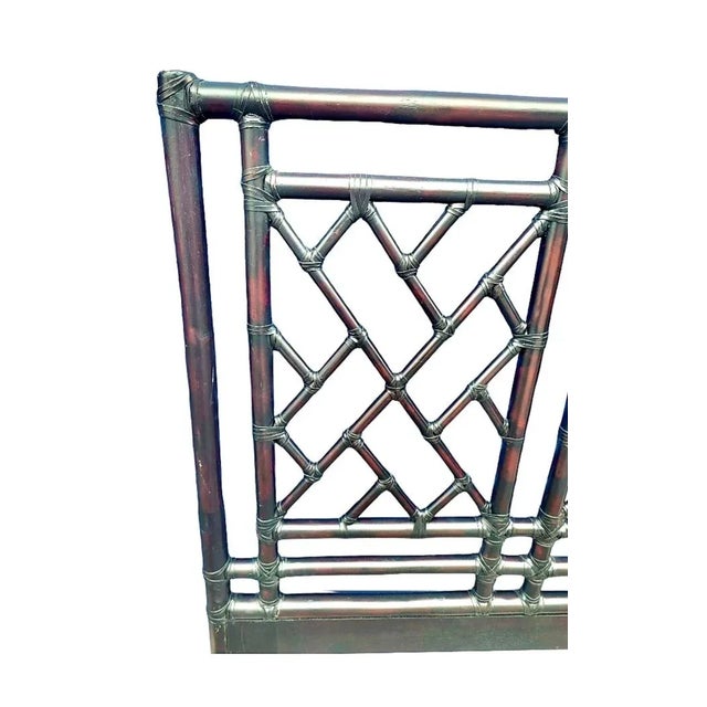 Chinoiserie Chinese Chippendale Palm Beach Regency Queen Size Dark Rattan Headboard by Palecek For Sale - Image 3 of 5