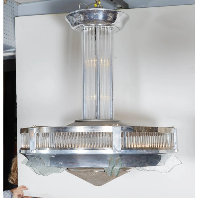 Large French Modernist Circular Chandelier, Petitot For Sale - Image 11 of 11