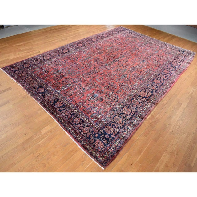 Traditional 1910 Red Antique Persian Sarouk Clean Even Wear Pure Wool Hand Knotted Oversized Rug For Sale - Image 3 of 9