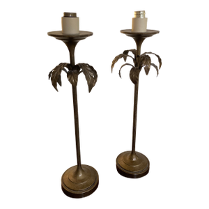 Palm Tree Tole Tables Lamps With Lamps- A Pair