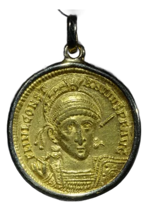 Ancient Roman Gold Coin Pendant Featuring AV Solidus Roman Empire / Römische Kaiserzeit Constantius II. 337-361 AD